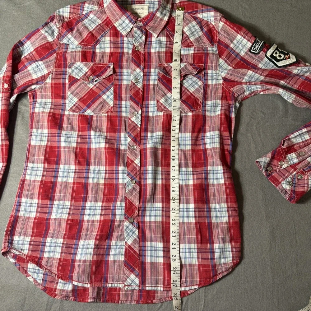 Heritage 1981 Western Snap Shirt‎ Mens Large Red Plaid Roll Tab Sleeve Button Up